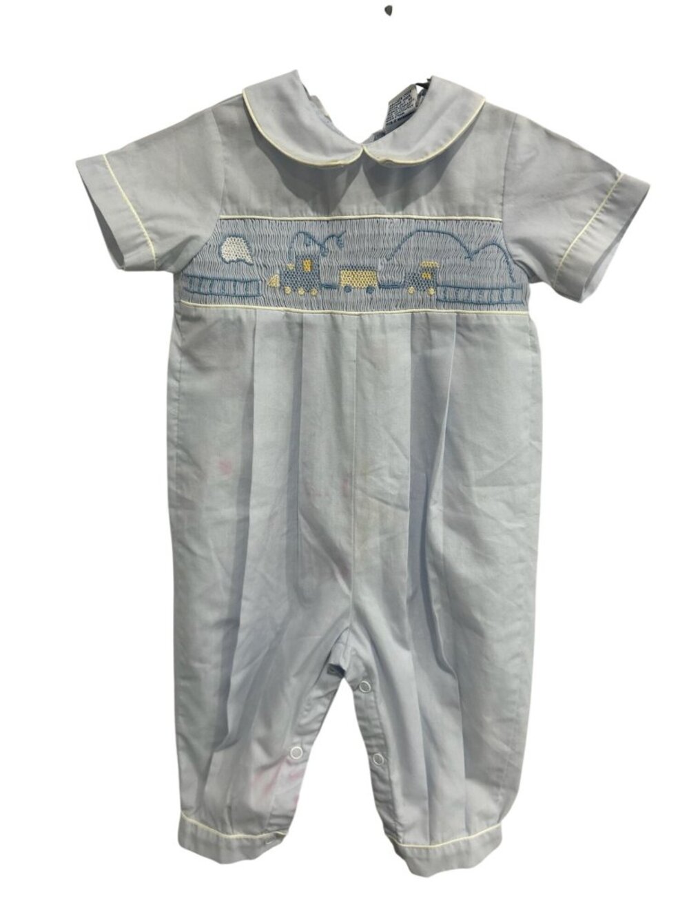 Carriage Boutiques 9 Months Blue Smocked Train Romper Outfit Nostalgia Core Soft